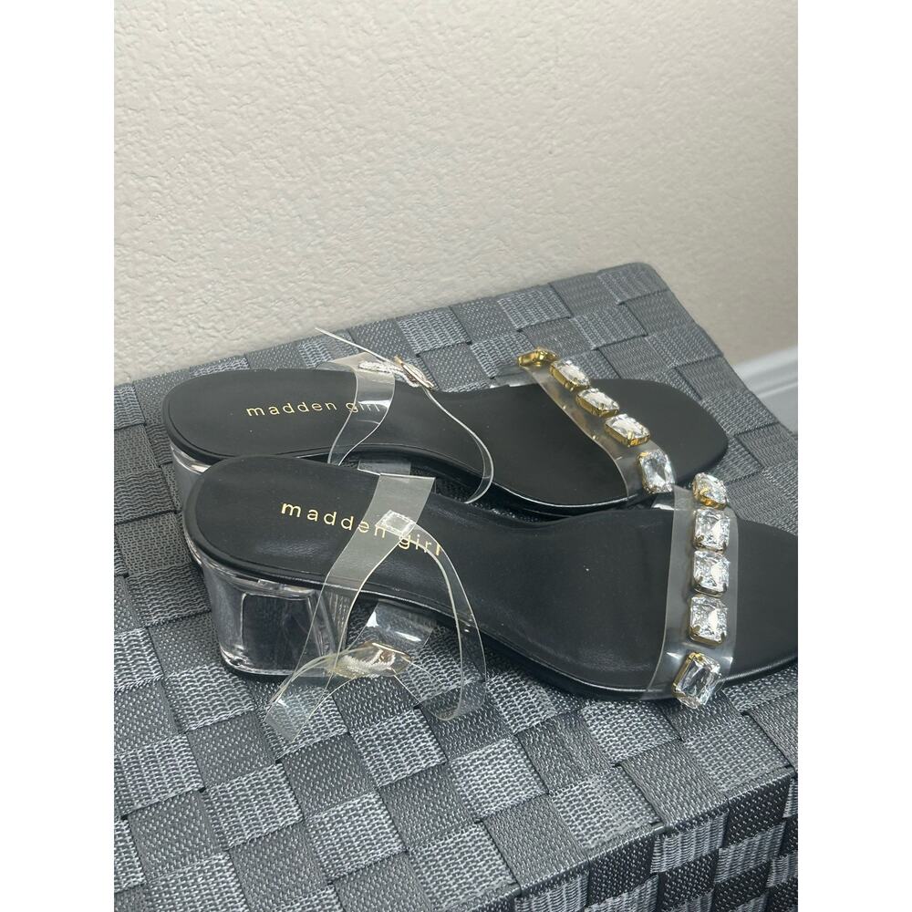 Madden Women's Size 6.5 Heels Clear Acrylic Block Heel Sandals Rhinestones - Picture 8 of 10